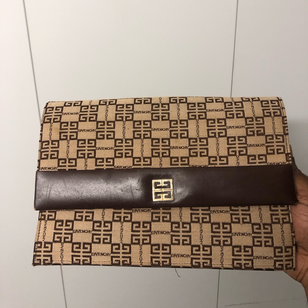Givenchy Beige & Brown Signature Monogram Fold-Over Clutch
